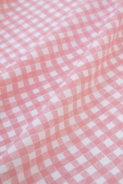 Block Print Gingham Fabric in Beige