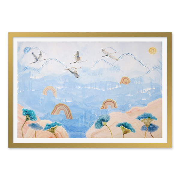 Migration of Family of Four Cranes Print