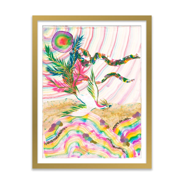 Mythical Bird in Flight Over Prismatic Landscape A