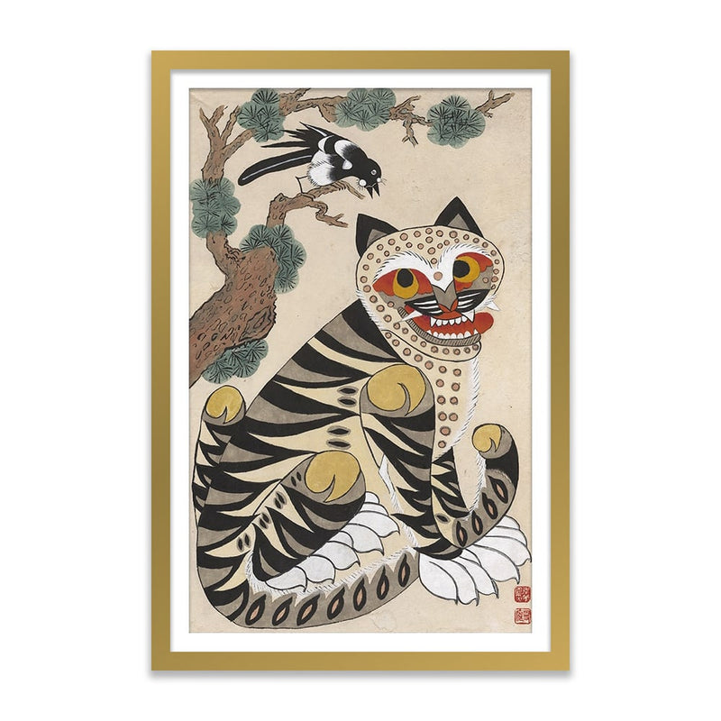 Tiger and Magpie Traditional Art Print