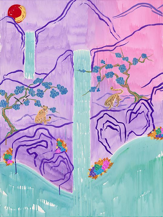 Tigers and Waterfalls A Art Print