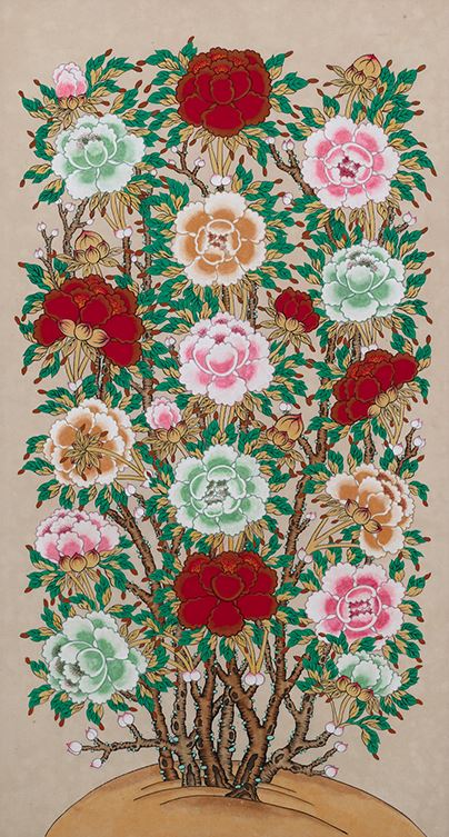 Traditional Korean Peony Screen A Art Print