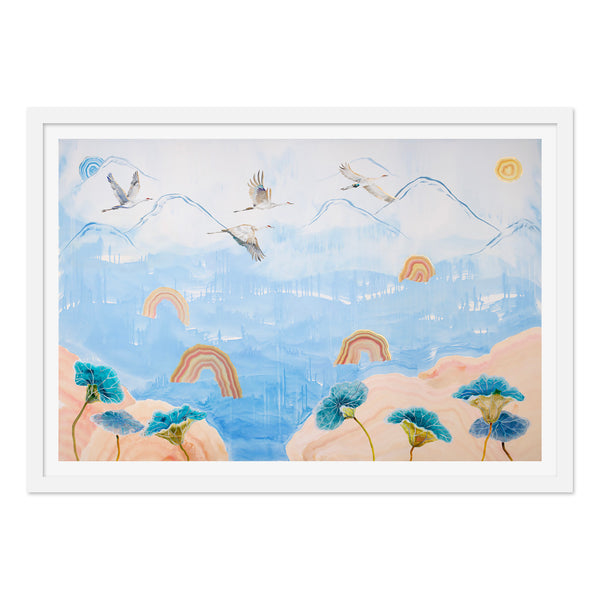 Migration of Family of Four Cranes Print